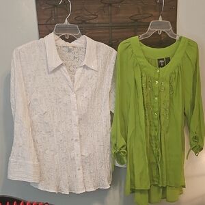 Sequin White Size 18 and Green Size 1X Women's Tops (2)
